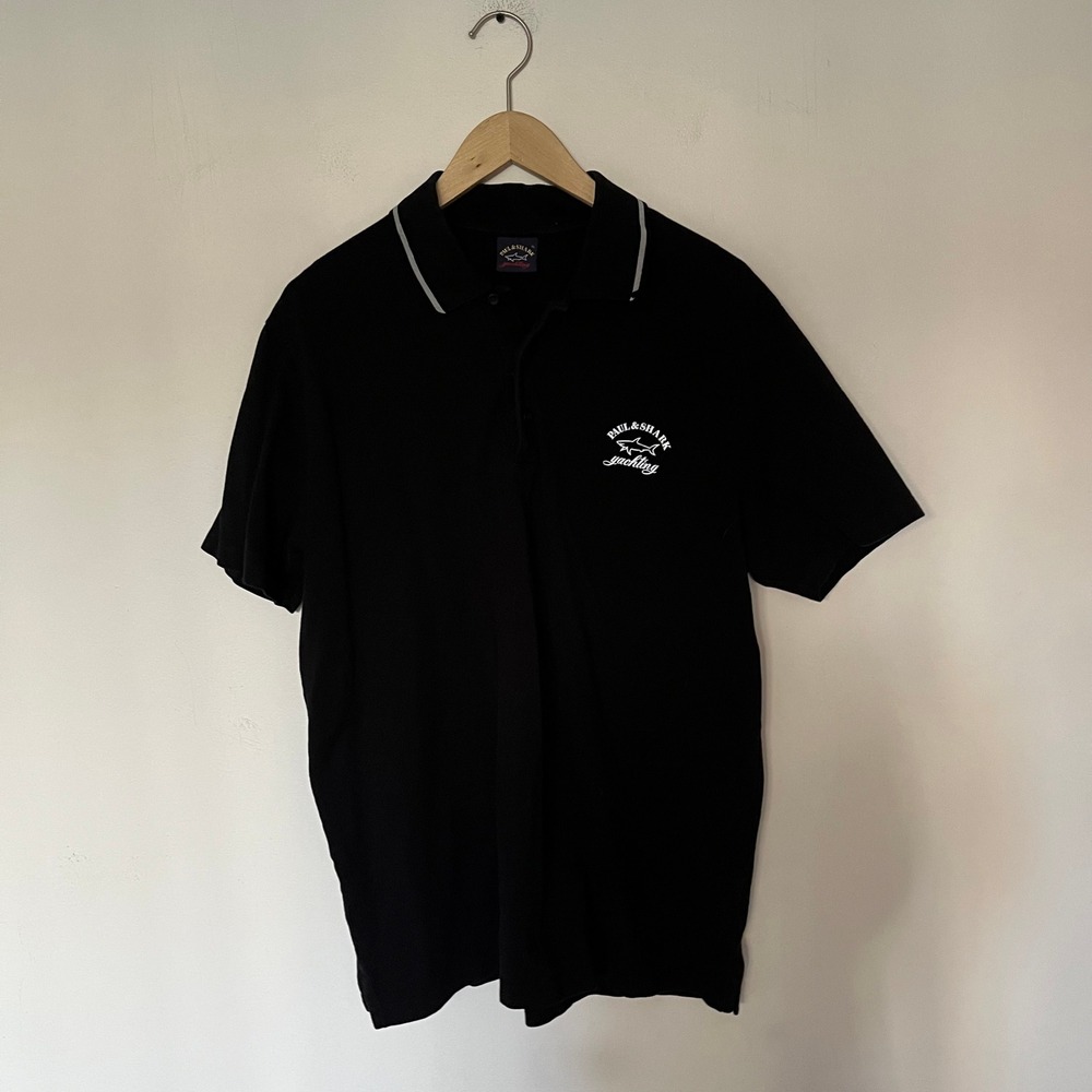 Paul & Shark Yachting Mens Black Short Sleeve Polo Shirt XL Embroidered Logo